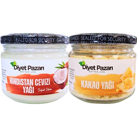 Hindistan Cevizi Yağı 300 Ml-Kakao Yağı 180 Gr 2'li Set (CİLT BAKIM SETİ)