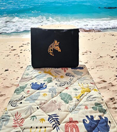 Zürafa  Nakisli Kanguru Cepli̇ Plaj Ve Pi̇kni̇k Çantasi