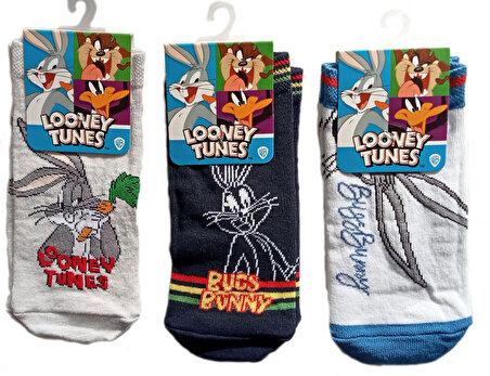 Looney Tunes 3 Adet 6-7 Yaş 27-30 Numara Lisanslı Çocuk Çorabı Havlu Çorap