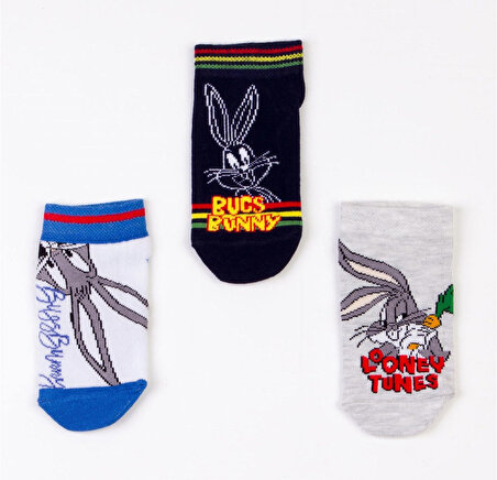 Looney Tunes 3 Adet 6-7 Yaş 27-30 Numara Lisanslı Çocuk Çorabı Havlu Çorap