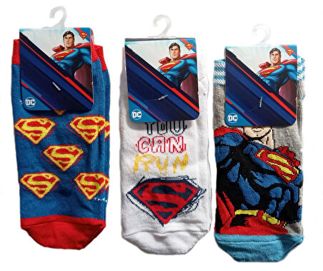 3 Adet 2-3 Yaş Süpermen 19-22 Numara Lisanslı Çocuk Çorabı Havlu Çorap Superman
