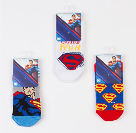 3 Adet 2-3 Yaş Süpermen 19-22 Numara Lisanslı Çocuk Çorabı Havlu Çorap Superman