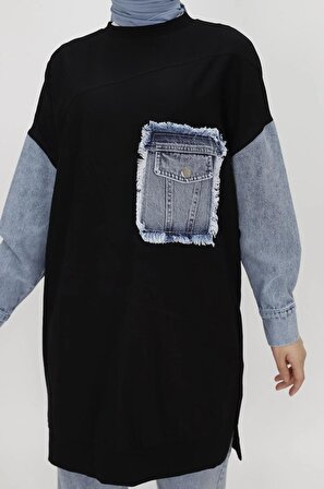 Puane Kot Cep Detaylı İki İplik Sweatshirt