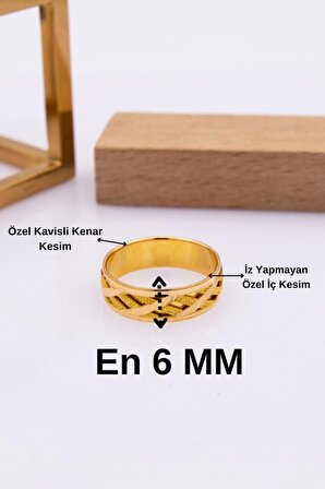 22 Ayar Altın 6MM İşlemeli Kalemli Nişan Yüzüğü, Alyans, Evlilik Yüzüğü
