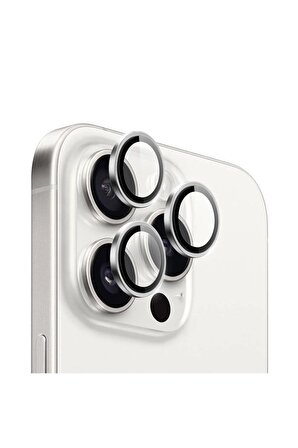 iPhone 15 Pro Max Hd Lens Koruyucu Gümüş  Çerçeveli