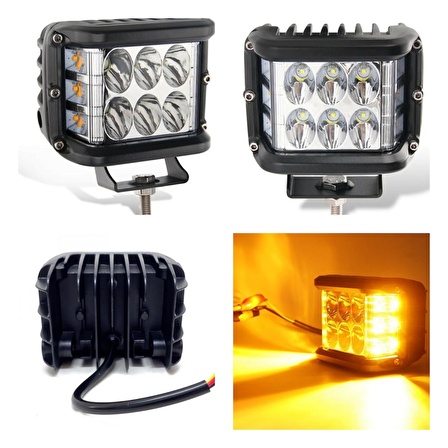 Off Road Led Lamba Delici Yayıcı Beyaz Turuncu Flaşlı Kare Sis Farı Projektör 45W 12 Led Metal Arazi Çalışma Lambası 1 Adet