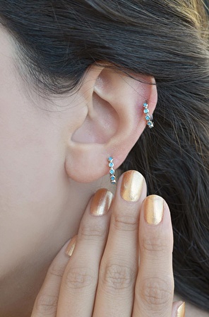 Firuze Halka Piercing Helix Kıkırdak Küpesi Gümüş Renk