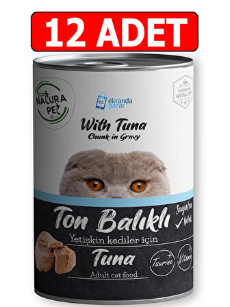 Eco natura pet ton balıklı yetişkin kedi konservesi 400gr gravy kedi yaş maması 12adet