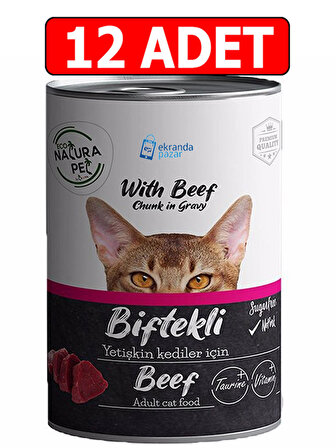 Eco natura pet biftekli yetişkin kedi konservesi 400gr gravy kedi yaş maması 12adet