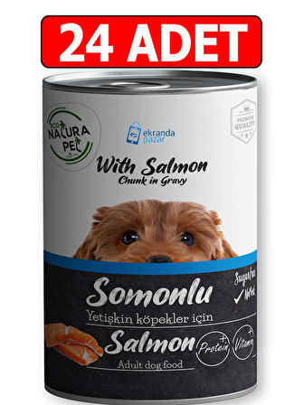 Eco natura pet somonlu köpek konservesi gravy 24adet 400gr köpek yaş mama konserve