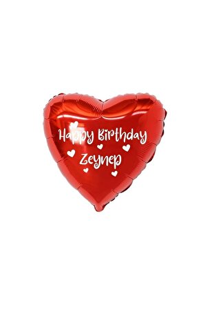 18 inç Kırmızı Renk Kişiye Özel Happy Birthday Yazılı Kalp Figürlü Kalp Folyo Balon
