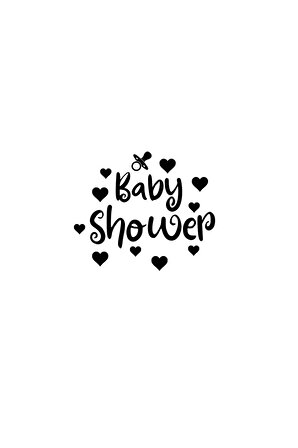 Baby Shower Yazılı Emzik-Kalp Figürlü Siyah Renk Yapışkanlı Sticker 25x30 Cm
