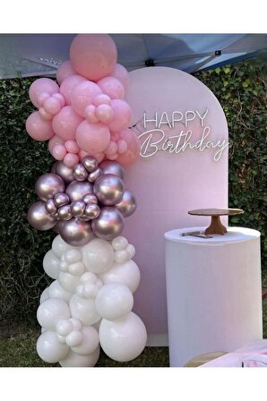 Zincir Balon Seti Krom Pembe-Pembe-Beyaz 3 Renk 60 Adet +Balon Şeridi 