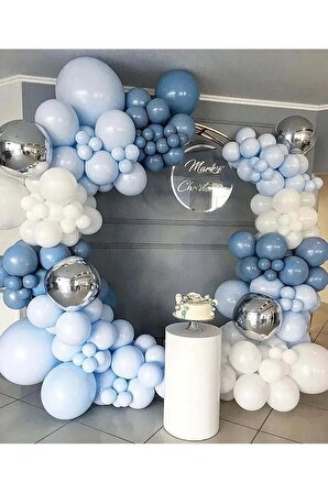 Zincir Balon Seti Beyaz-Makaron Mavi-Derin Okyanus  3 Renk 100 Adet + Balon Şeridi 