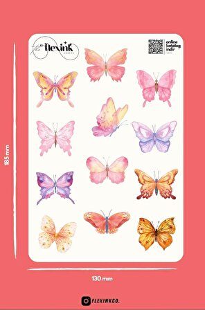 Renkli Kelebekler Temalı Şeffaf Sticker Seti Scrapbook Ajanda Journal Bullet Planner Telefon