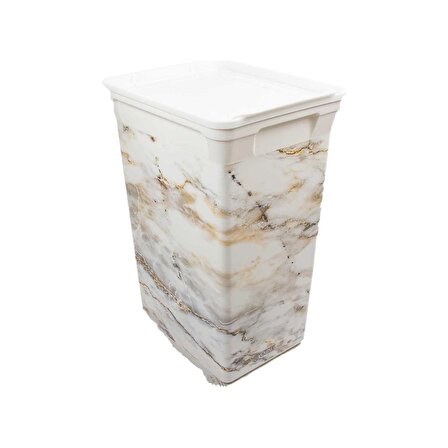 Plastik Çöp Kovası Mutfak Banyo Ofis Bahçe Kapaklı Çöp Kutusu Marble 40 LT