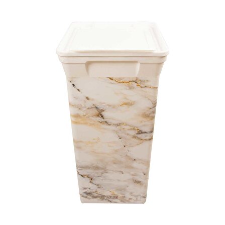 Plastik Çöp Kovası Mutfak Banyo Ofis Bahçe Kapaklı Çöp Kutusu Marble 40 LT