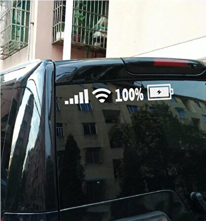 Araba Cam Sticker Çıkartma, XY Wifi Pil Seviyesi 30 x 3.6 cm - Beyaz