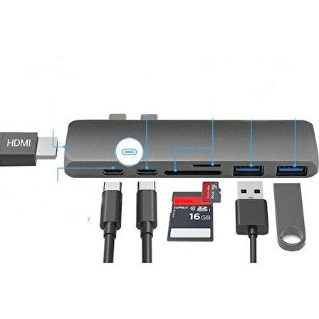 Type C 7 in 1 Hub Macbook USB Çevirici Hdmı-Kart Okuyucu