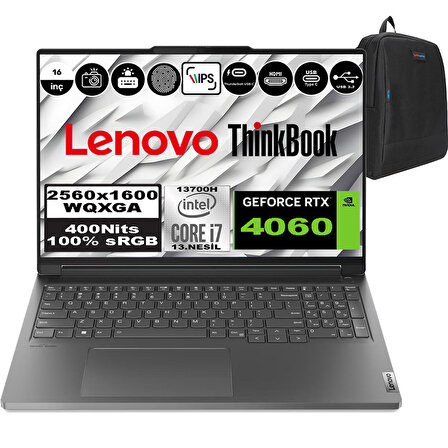 Lenovo Thinkbook 16P G4 İntel Core I7 13700H 32GB 1TB SSD 8GB-RTX4060 16'' WQXGA Freedos Taşınabilir Bilgisayar 21J80032TRF01 + Weblegelsin Çanta
