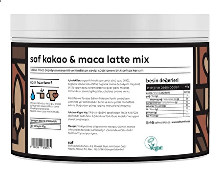 Saf Kakao & Maca Latte Mix 120 Gr