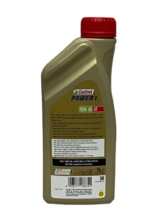 Castrol Power1 10W-40 4T Motosiklet, 4 Zamanlı Motor Yağı 1 Lt. 4 Adet