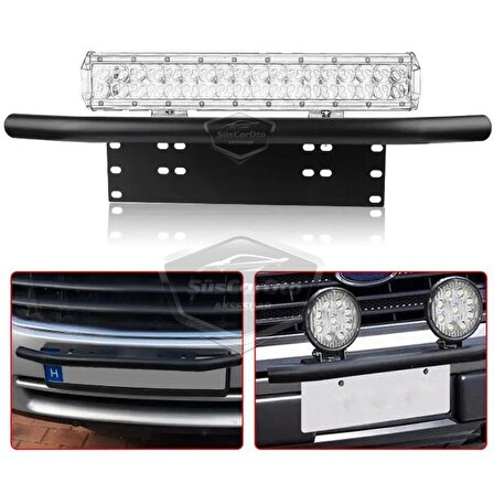 Her Araca Uyumlu Plaka Altlığı ve Koruma Demiri Sis Ayağı SUV 4X4 Off Road Led Montaj Braketi Plakalık Led Bağlantı Ayağı Krom