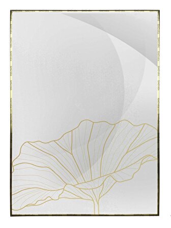 Shop365 Lotus Çiçekleri Çizim Altın Gold Renkler Modern Tablo Çerçeveli P-000805