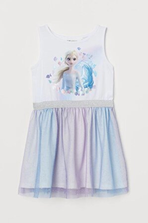 Elsa Eteği Tüllü Simli Çocuk Elbise