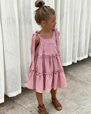 Yazlık Askılı Kız Çocuk Pamuklu Elbise