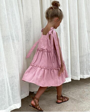 Yazlık Askılı Kız Çocuk Pamuklu Elbise