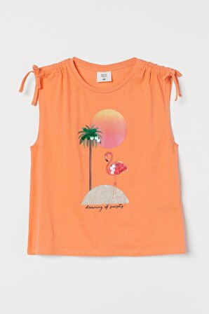 Flamingo Desenli Kız Çocuk Oversize Tişört