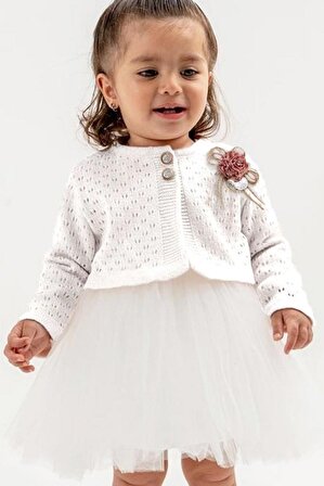 Triko Hırkalı Kız Bebek Tüllü Elbise