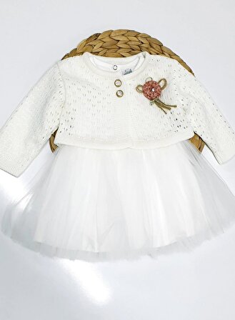 Triko Hırkalı Kız Bebek Tüllü Elbise