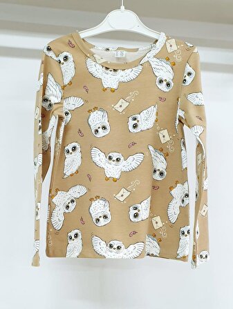 Baykuş Desenli Kız Çocuk Pijama Takım