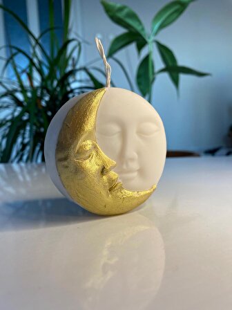 Dekoratif  ay ve güneş altın yaldızlı kokulu mum