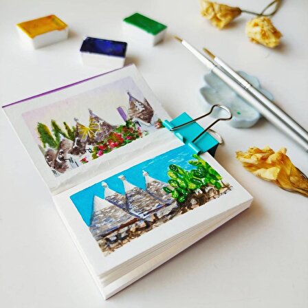 Minyatürler için aqua eskiz defteri 4x5 cm. (suluboya ve grafik için) Mini sketchbook