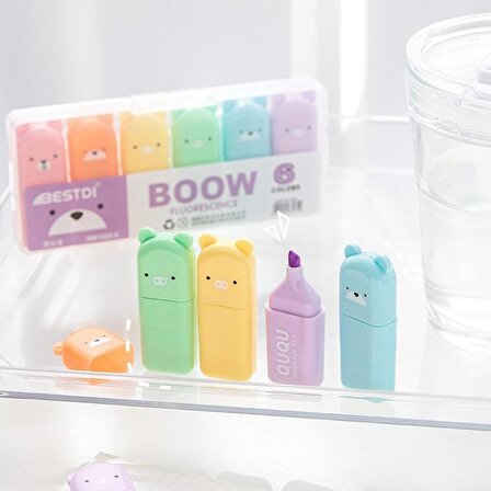 Mini vurgulayıcı 6'lı set sevimli işaretleyiciler Pastel