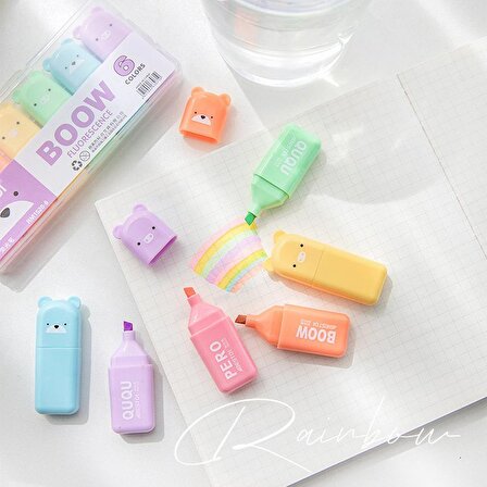Mini vurgulayıcı 6'lı set sevimli işaretleyiciler Pastel