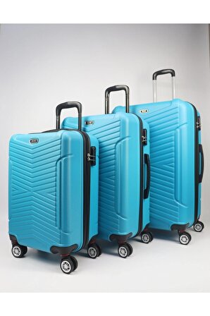 Abs 3'lü Valiz - Bavul - Seyehat Çanta Seti Turkuaz Renk