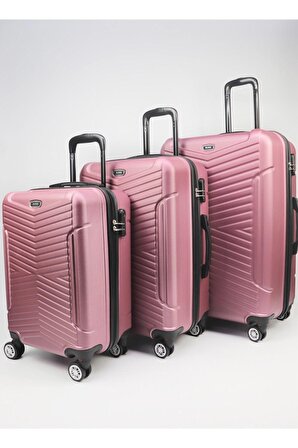 Abs 3'lü Valiz - Bavul - Seyehat Çanta Seti Pudra Renk