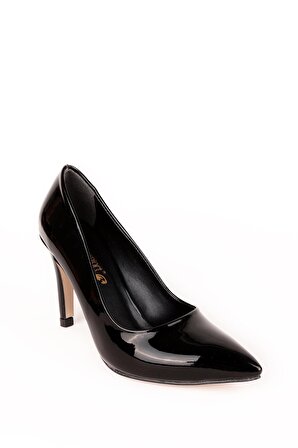 Kadın Siyah Rugan İnce Topuklu Ayakkabı 17-9046