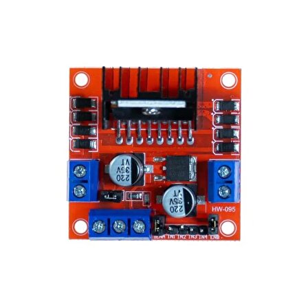 L298N Voltaj Regulatörlü Çift Motor Sürücü Kartı (Kırmızı PCB)
