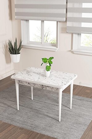 Rovena Lera Beyaz Mermer 70x110 Sabit Mdf Mutfak Masası Takımı 4 Adet Sandalye