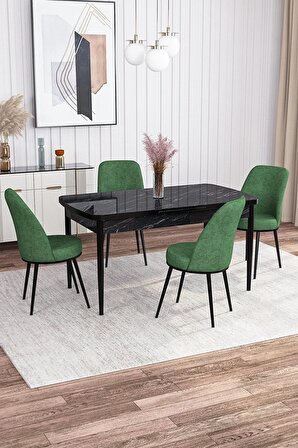 Rovena Bade Siyah Mermer 70x114 Açılabilir Mdf Mutfak Masası Takımı 4 Adet Sandalye