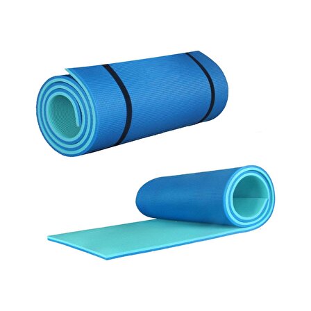 Egzersiz Pilates Minderi Kamp Yoga Mat Çift Taraflı 180x60 Mavi-Turkuaz