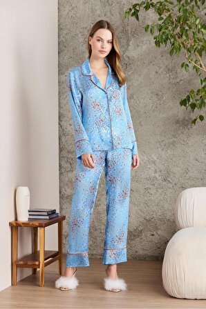 Saten Emprime Crop'lu 3'lü Pijama Takımı - 1240