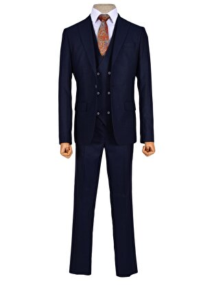 Çizgili Kırçıl Desen Tek Düğme 6 Drop Slim Yelekli Erkek Takım Elbise
