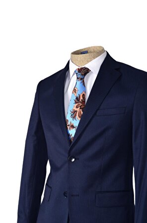 Net Çizgi Çift Düğme 8 Drop Modern Fit Erkek Takım Elbise