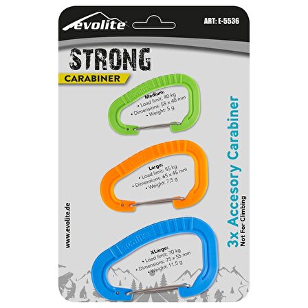 Evolite Strong 3'lü Karabina Seti - Mavi/Turuncu/Yeşil